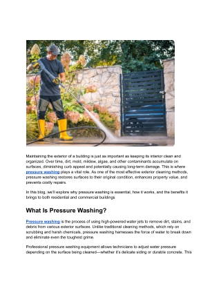 The Role of Pressure Washing in Maintaining Your Building’s Exterior