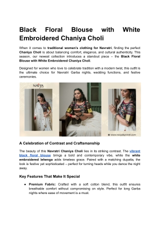 Black Floral Blouse with White Embroidered Chaniya Choli