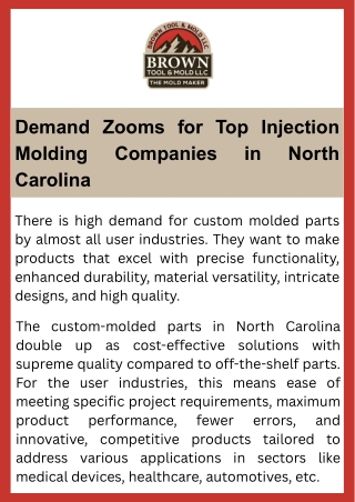Demand Zooms for Top Injection Molding Companies in North Carolina