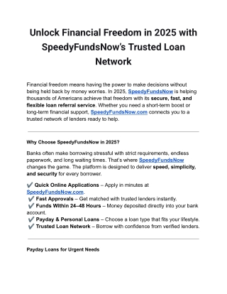 Unlock Financial Freedom in 2025 with SpeedyFundsNow’s Trusted Loan Network