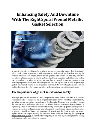 Enhancing Safety And Downtime With The Right Spiral Wound Metallic Gasket Selection