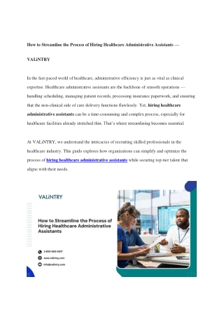 How to Streamline the Process of Hiring Healthcare Administrative Assistants — VALiNTRY