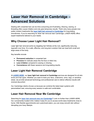 Laser Hair Removal in Cambridge – Advanced Solutions