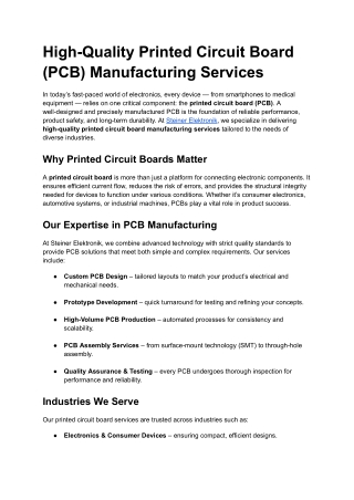 High-Quality Printed Circuit Board (PCB) Manufacturing Services