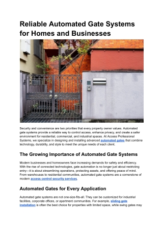 Reliable Automated Gate Systems for Homes and Businesses