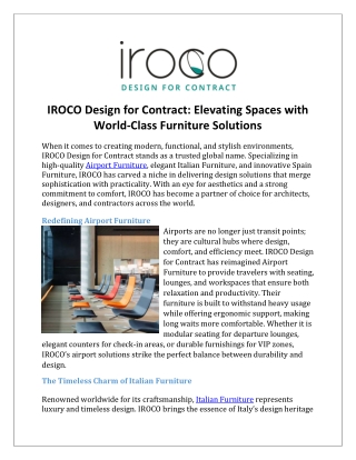 IROCO Design for Contract Elevating Spaces with World-Class Furniture Solutions