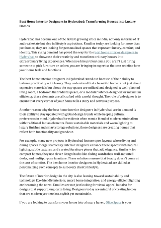 Best Home Interior Designers in Hyderabad Transforming Houses into Luxury Homes