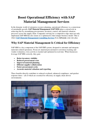 Boost Operational Efficiency with SAP Material Management Services