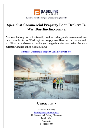 Specialist Commercial Property Loan Brokers In Wa  Baselinefin.com.au