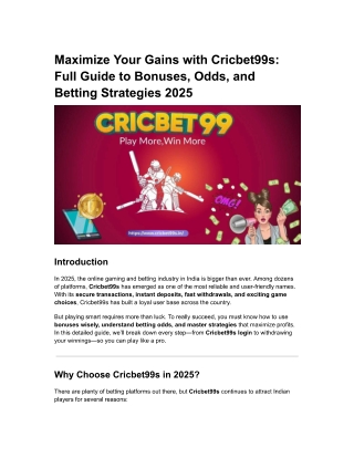 Maximize Your Gains with Cricbet99s: Full Guide to Bonuses, Odds, and Betting St