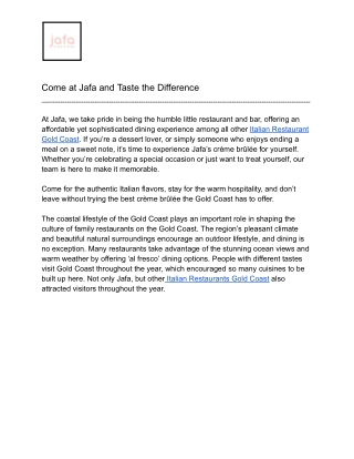 Come at Jafa and Taste the Difference