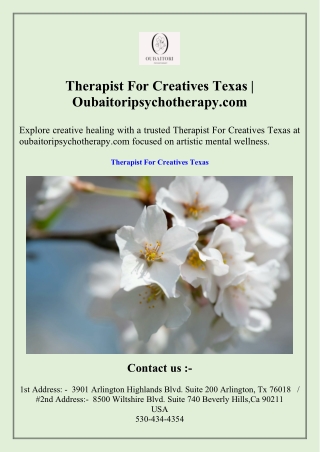 Therapist For Creatives Texas  Oubaitoripsychotherapy.com