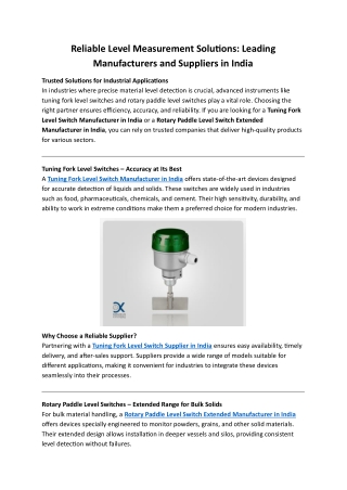 Reliable Level Measurement Solutions