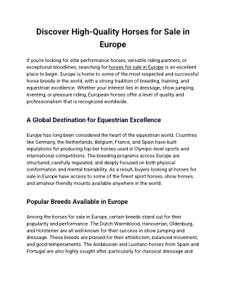 Discover High-Quality Horses for Sale in Europe