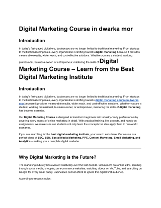 Digital Marketing Course In Dwarka Mor