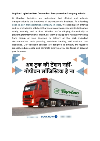 Gopiban Logistics- Best Door to Port Transportation Company in India
