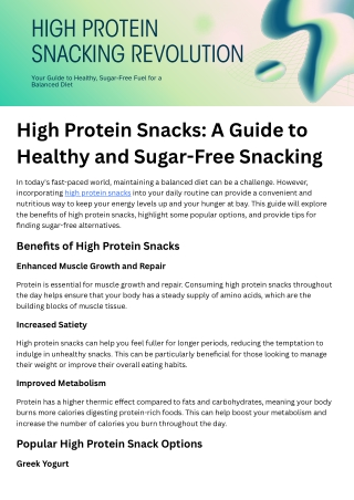 High Protein Snacks A Guide to Healthy and Sugar-Free Snacking