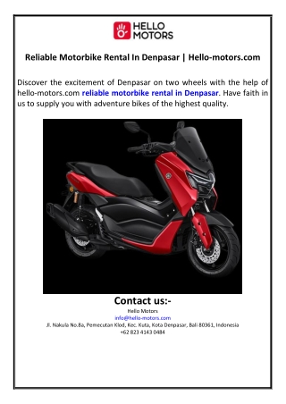 Reliable Motorbike Rental In Denpasar | Hello-motors.com