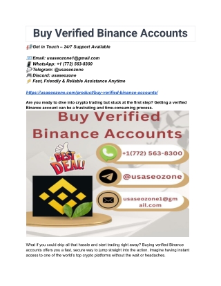 Buy Verified Binance Accounts For Seamless Crypto Trading