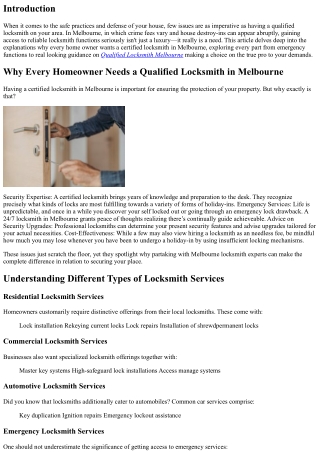 Why Every Homeowner Needs a Qualified Locksmith in Melbourne