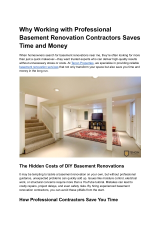 Why Working with Professional Basement Renovation Contractors Saves Time and Money