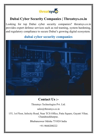 Dubai Cyber Security Companies  Threatsys.co.in