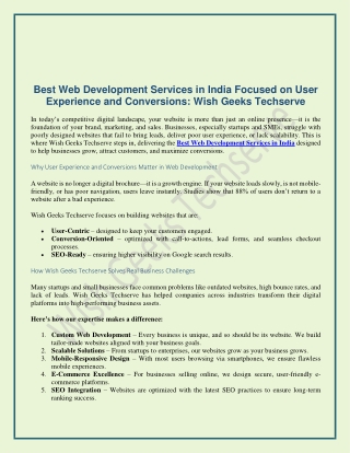 Best Web Development Services in India Focused on User Experience and Conversions