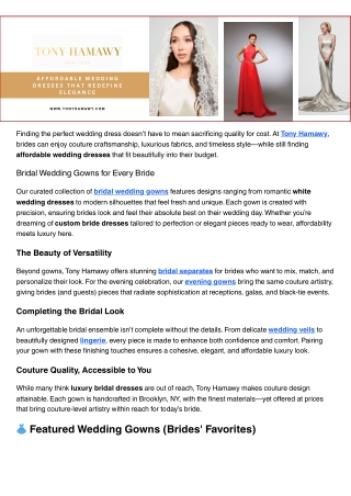 Affordable Wedding Dresses That Redefine Elegance - Tony Hamawy
