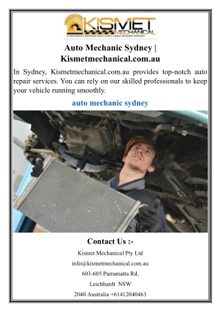 Auto Mechanic Sydney  Kismetmechanical