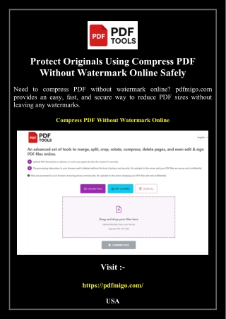 Protect Originals Using Compress PDF Without Watermark Online Safely