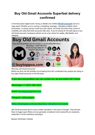 Buy Old Gmail Accounts Superfast delivery confirmed