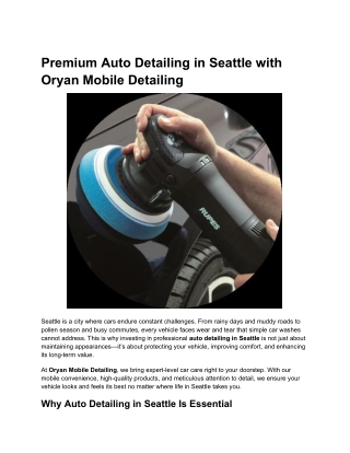 Premium Auto Detailing in Seattle with Oryan Mobile Detailing