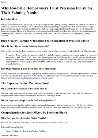 Why Roseville Homeowners Trust Precision Finish for Their Painting Needs