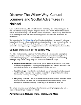 Experiences at The Willow Way: Cultural Immersion & Tranquil Adventures