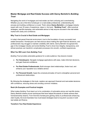 Unlock Mortgage Success with Danny Bertolini Building Trust