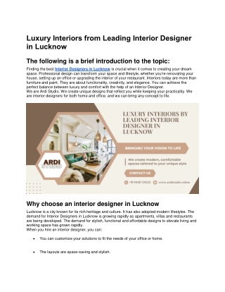 Luxury Interiors from Leading Interior Designer in Lucknow