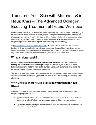 Revitalize Your Skin with Morpheus8 Treatment in Hauz Khas