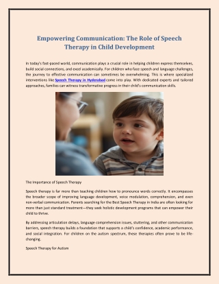 Empowering Communication: The Role of Speech Therapy in Child Development