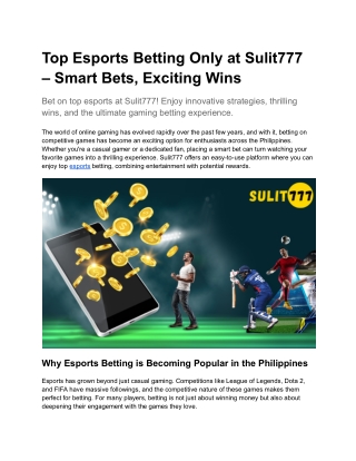 Top Esports Betting Only at Sulit777 – Smart Bets, Exciting Wins