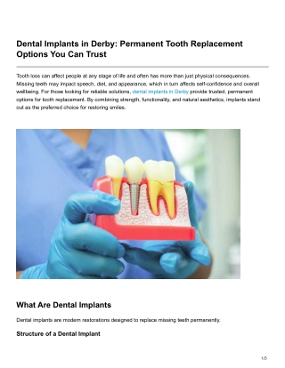 Dental Implants in Derby Permanent Tooth Replacement Options You Can Trust
