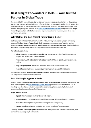 Best Freight Forwarders in Delhi – Your Trusted Partner in Global Trade