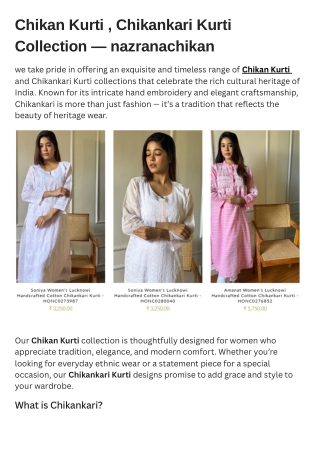 Chikan Kurti , Chikankari Kurti Collection — nazranachikan
