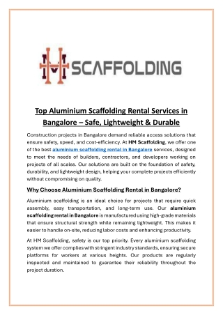 Top Aluminium Scaffolding Rental Services in Bangalore  Safe, Lightweight & Durable