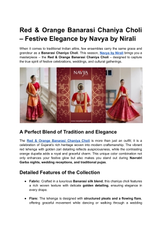 Red & Orange Banarasi Chaniya Choli – Festive Elegance by Navya by Nirali