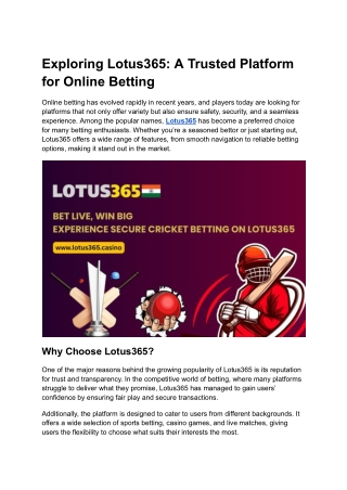 Exploring Lotus365: A Trusted Platform for Online Betting