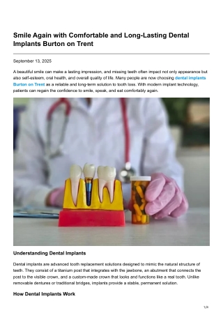 Smile Again with Comfortable and Long-Lasting Dental Implants Burton on Trent