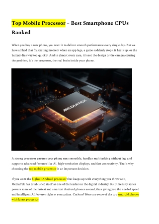 Top Mobile Processor – Best Smartphone CPUs Ranked