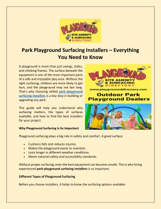 Park Playground Surfacing Installers – Everything You Need to Know