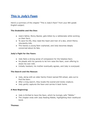 NCERT Solutions for Class 8 English Chapter 6: This is Jody’s Fawn &amp; Duck an