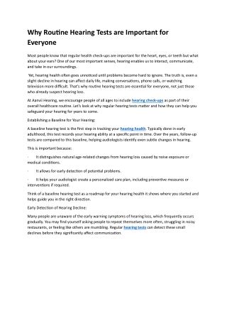 Why Routine Hearing Tests are Important for Everyone